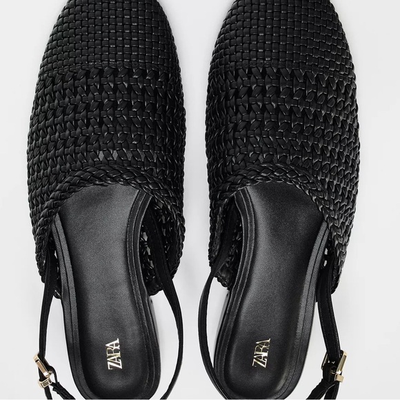 Zara Black Woven Slingback Flats - Picture 3 of 4